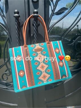 SOLD * Wrangler Turquoise Southwestern Tote Bag with Brown Handles. * SOLD